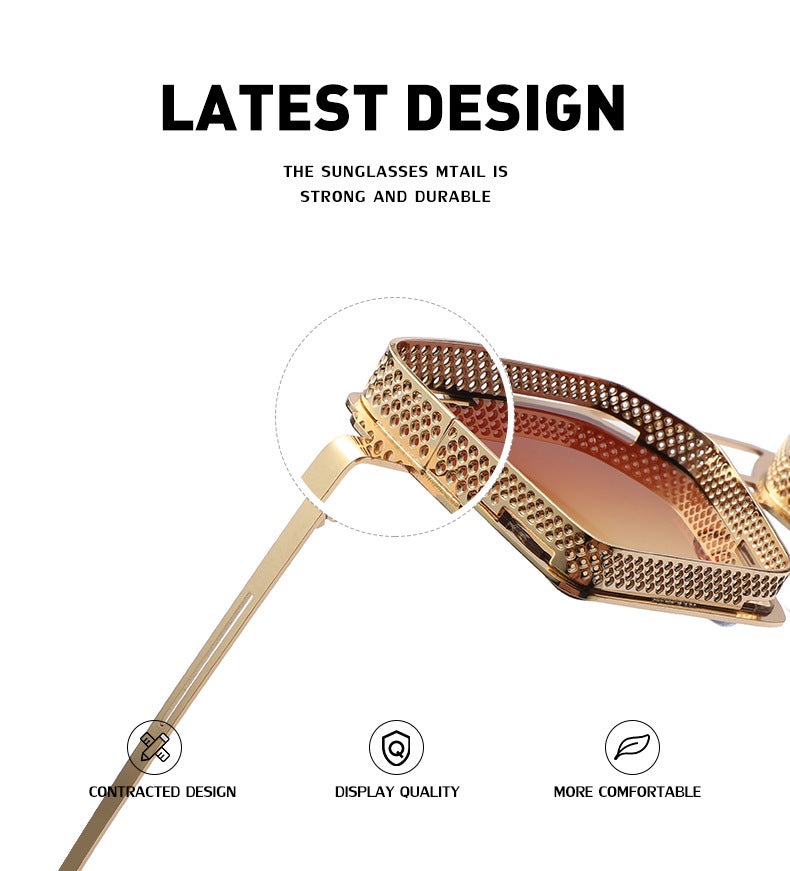 Vintage Steampunk Sunglasses for Men Metal Hollow Square Frame Sunglasses Men's Trendy Glasses sunglasses