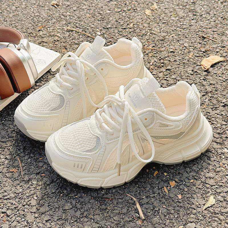 2025New Summer Women's Shoes Dad Shoes Breathable Mesh White Shoes Niche Versatile Thick-Soled Sneakers Casual Shoes