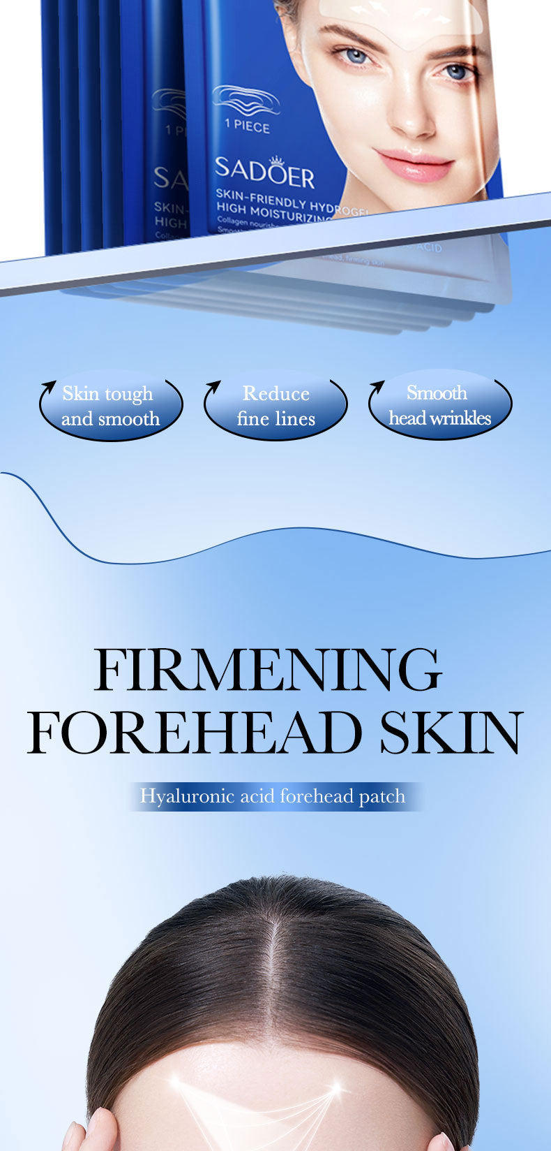 Full English Hyaluronic Acid Forehead Patch SADOER Collagen Firming Improves Forehead Wrinkles  Wholesale