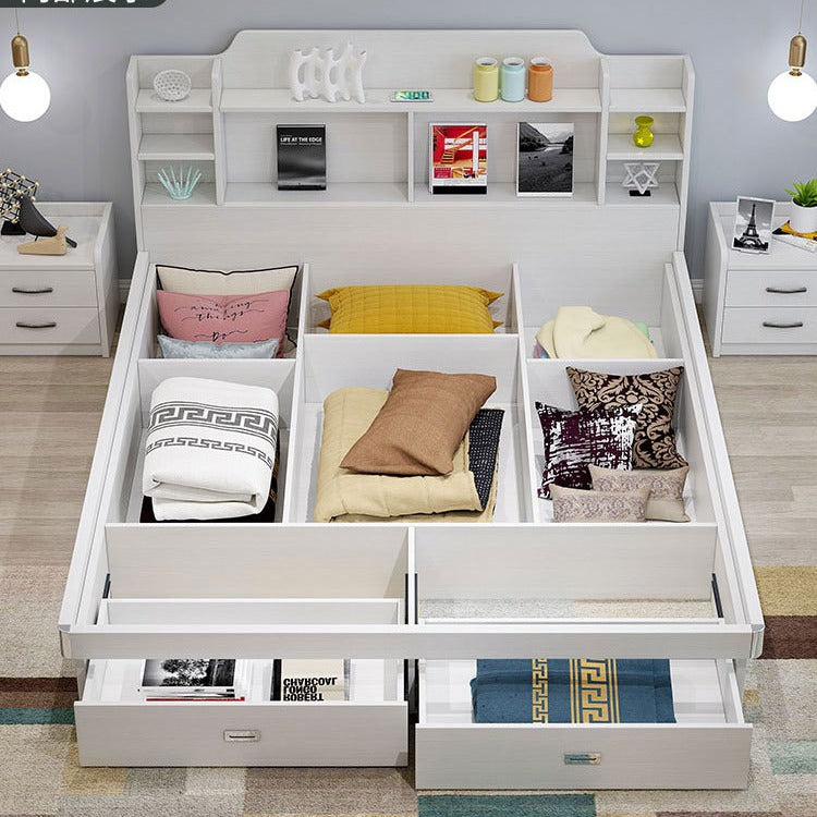 Pneumatic High Box Storage Bed1.8Rice Double Bed1.5Small Apartment Panel Bed Modern Simple Master Bedroom Storage Bed