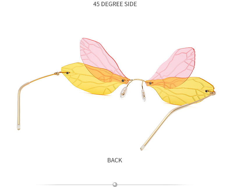 Dragonfly Sunglasses for Women, Stylish Wing Design, Fashionable Double Lens Party Dance Frameless Sunglasses