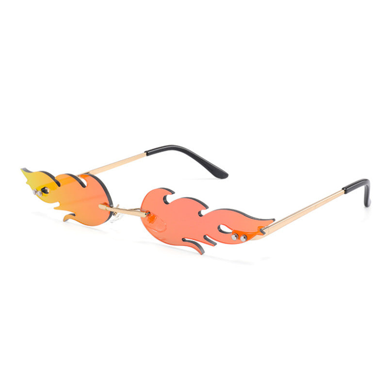 Personalized Flame Sunglasses Women's Fashion Metal Frameless Sunglasses Trendy European and American Christmas Party Quirky Glasses