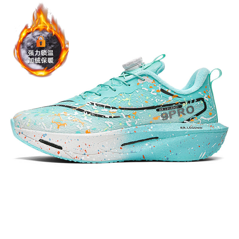 Winter New Thickened Warm Luminous Rotating Buckle Running Shoes with Real Carbon Plate Cushioning and Anti-Slip Sports Shoes