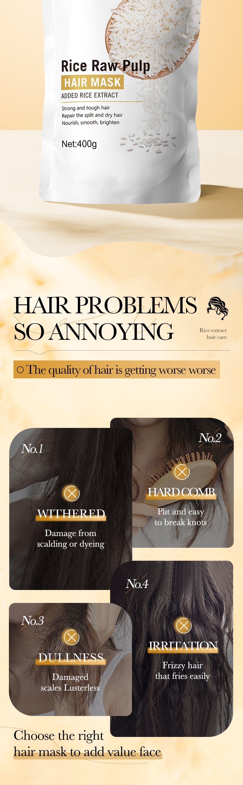 Full English Rice Puree Hair Mask400gBIOAOUA Smooth and Fluffy Hair Conditioner  Wholesale