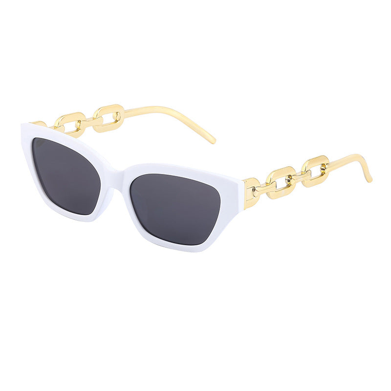 European and American Small Frame Cat Eye Sunglasses for Women, New High Altitude Style, Internet Celebrity Thick Chain Sunglasses, Trendy Women's Glasses Wholesale
