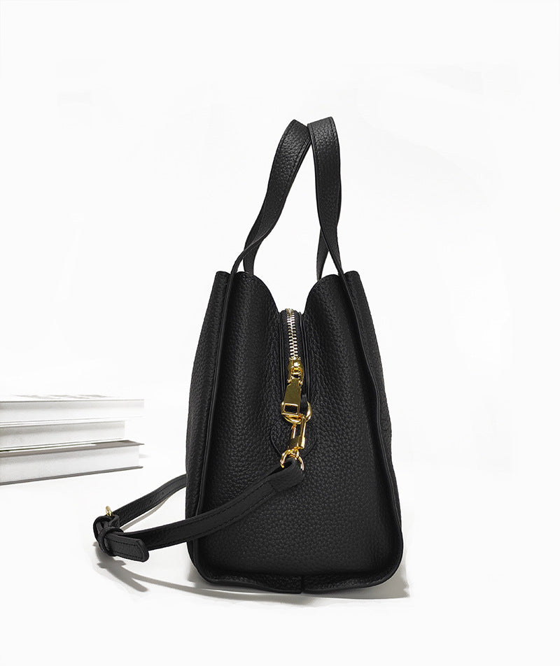 Genuine Leather Basket Bag Handheld Bucket Bag Women's Winter Crossbody Bag Large Capacity Top Layer Cowhide Bucket Style