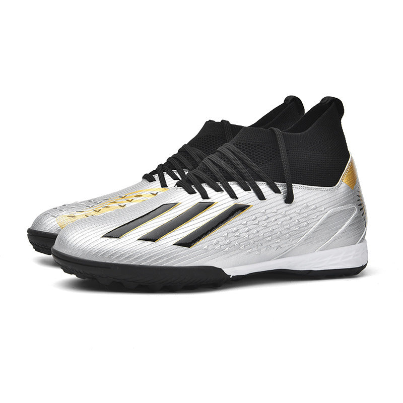 High-top Unisex Youth Soccer Shoes with Broken and Long Spikes for Grass Field Competition Training Student Sports Shoes