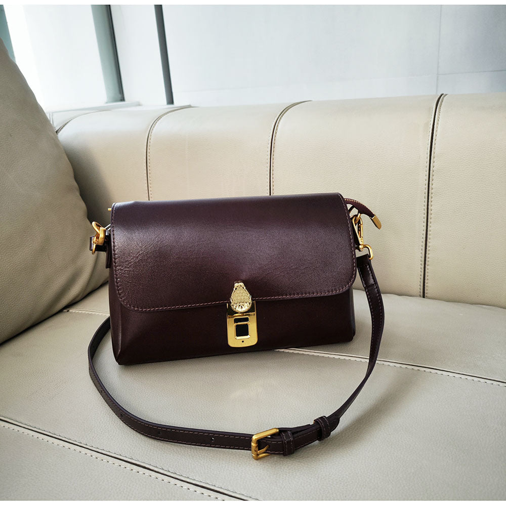 Fingerprint Unlock Bag Niche Genuine Leather Women's Bag High-end Flocked Top Layer Cowhide Single Shoulder Crossbody Commuter Underarm Bag