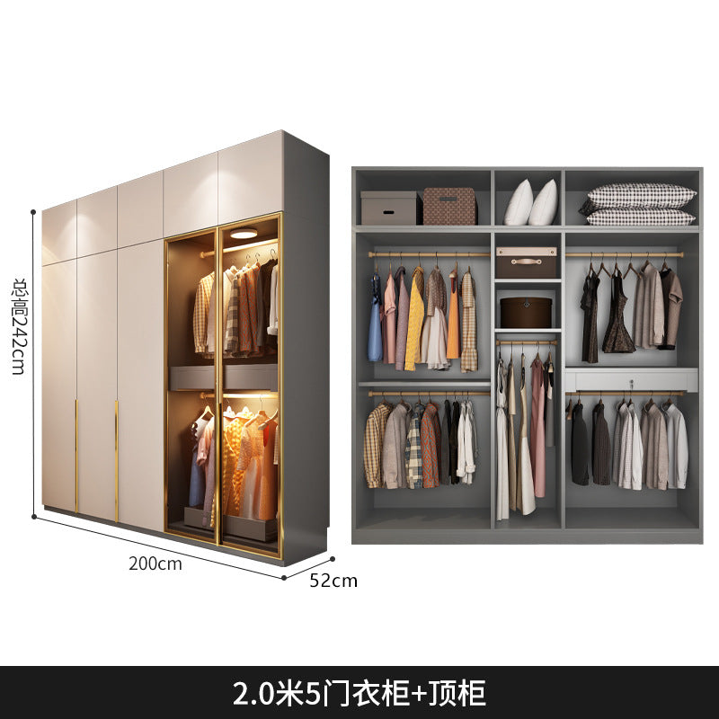 Flat Door Glass Door Wardrobe Modern Household Bedroom Cloakroom Four-Six-Eight Door Assembly Wardrobe Storage Large Wardrobe