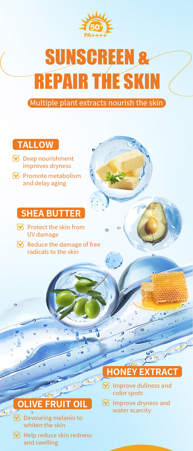 In Stock Cow Fat Sunscreen Honey Cow Oil Cream Dry Moisturizing Skin Care Cow Fat Sunscreen Lotion Bare Face Cream