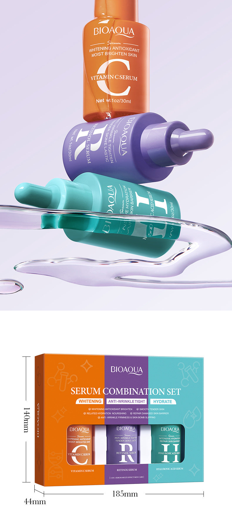 Full English Essence Three-Piece Set90ml BIOAOUA Hydrating and Moisturizing Skincare Set  Wholesale