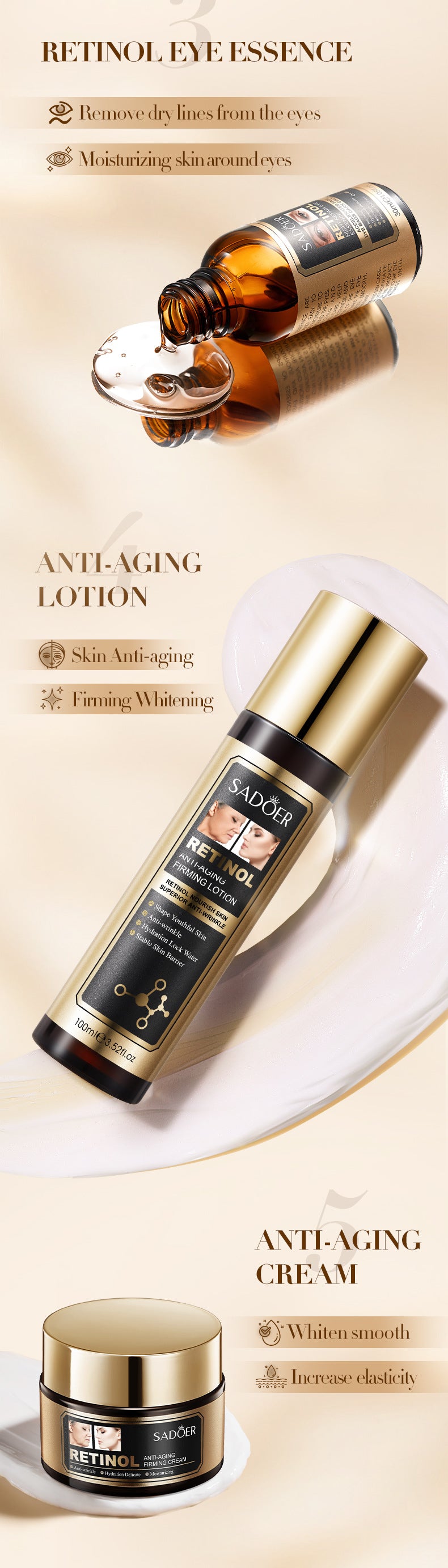 Retinol Skincare Set SADOER Anti-wrinkle, hydrating, moisturizing five-piece set for  foreign trade wholesale