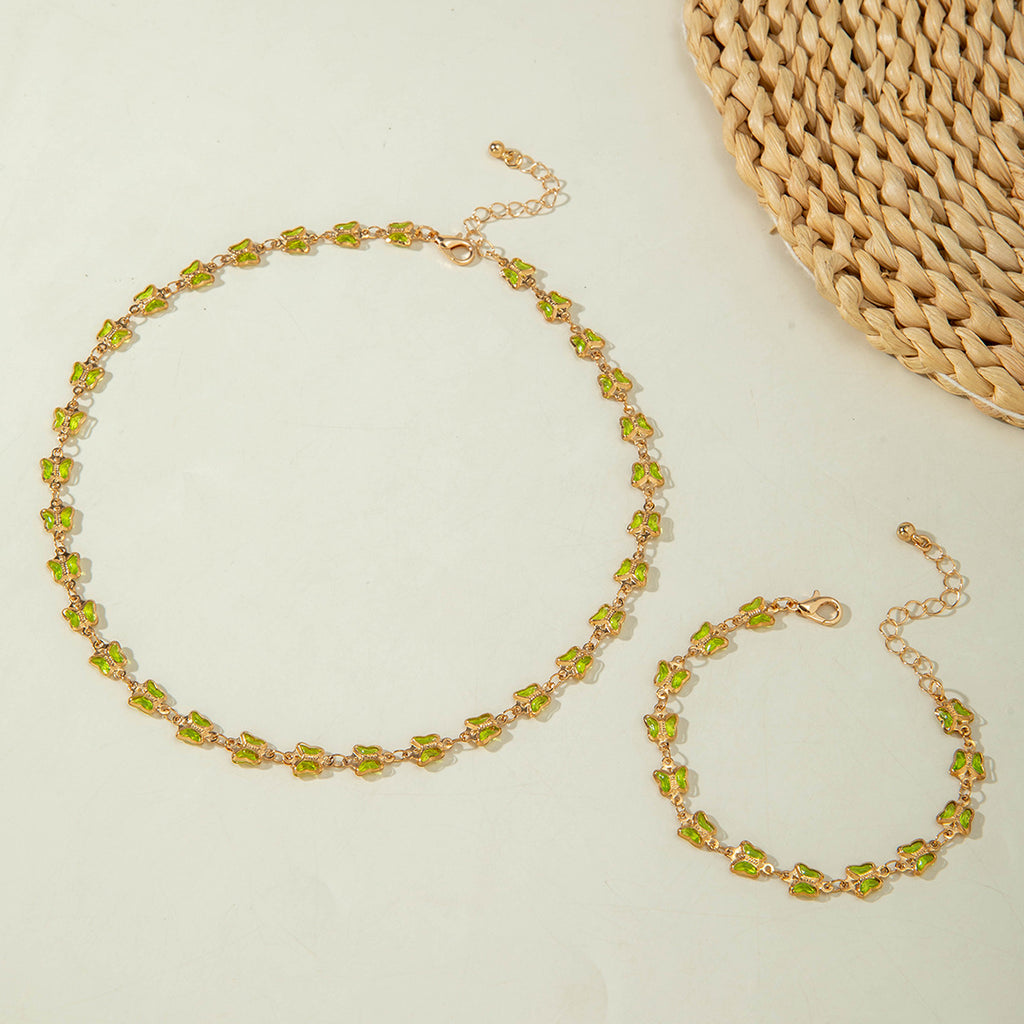 European and American New Style Green Zircon Niche Personality Retro Inlaid Diamond Short Necklace Collarbone Chain Choker chocker Female