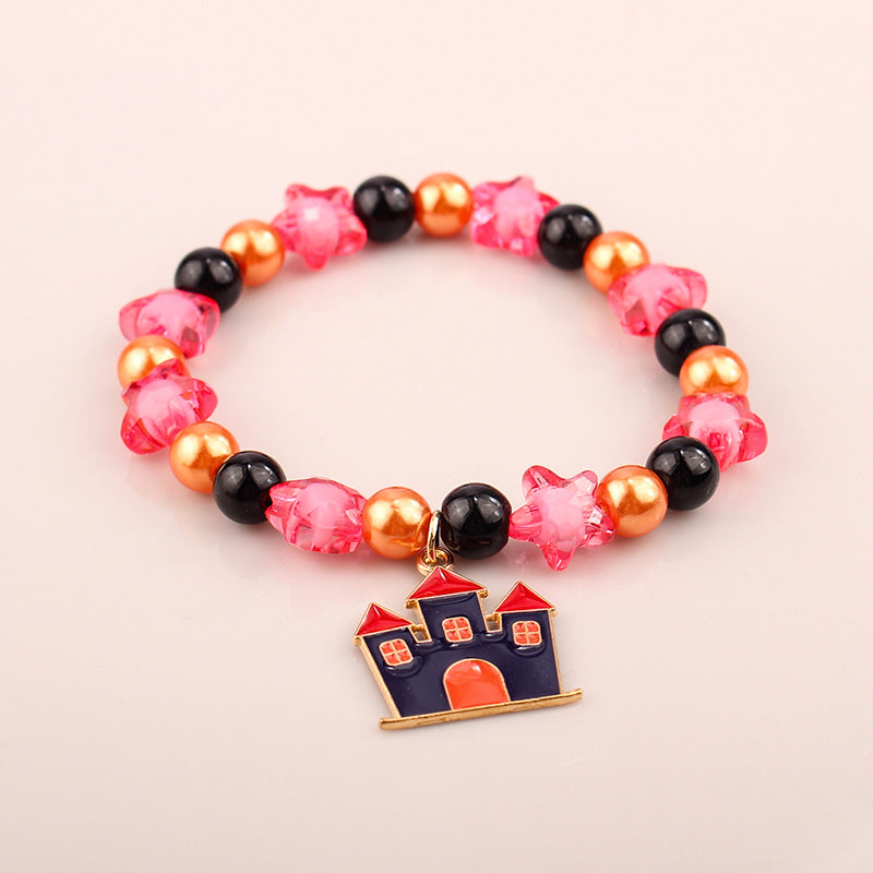 Women's Holiday Bracelet Gift European and American Style Quirky Bracelet Beaded Castle Pendant Halloween Bracelet