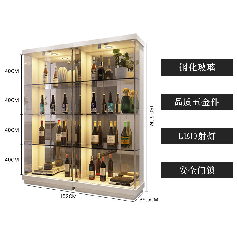 All-Glass Wine Cabinet Living Room Wall-Mounted Sideboard Modern Simple Light Luxury Small Red Wine Transparent Collection Figurine Display Cabinet