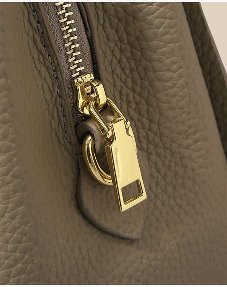 Genuine Leather Basket Bag Handheld Bucket Bag Women's Winter Crossbody Bag Large Capacity Top Layer Cowhide Bucket Style