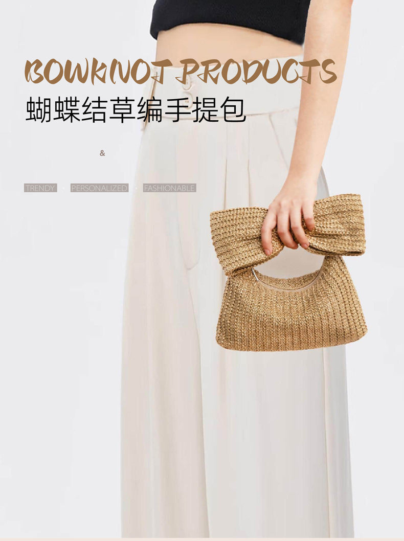 Colorful Woven Bow Bag for Women, European and American Fashion Women's Bag, Straw Bag for Women, Wholesale Versatile Fashion Clutch Bag