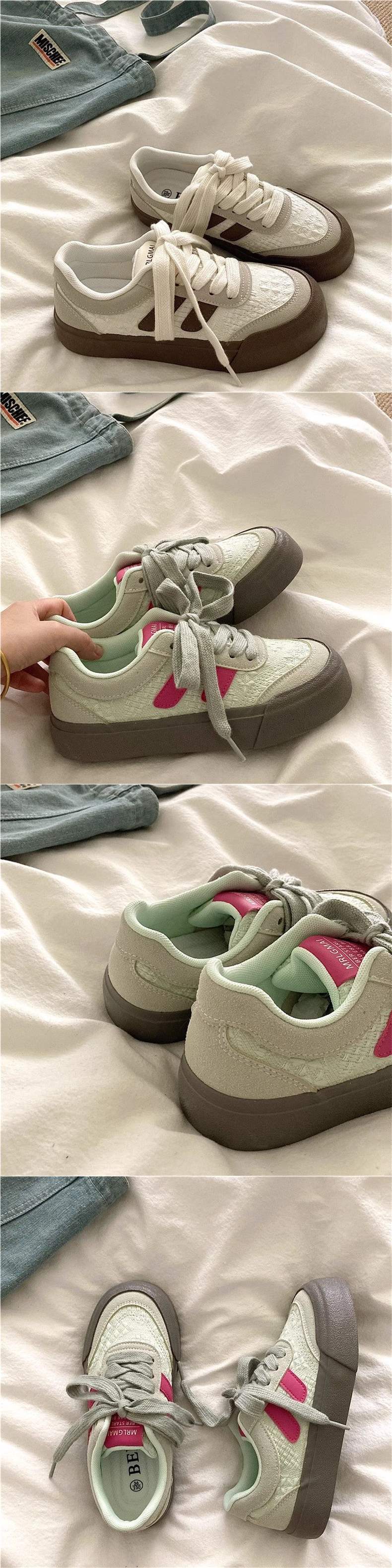 Casual Knitting~Sweet Niche Canvas Shoes for Women, Breathable and Versatile for Spring INS Casual Thick-Soled White Sneakers Trendy