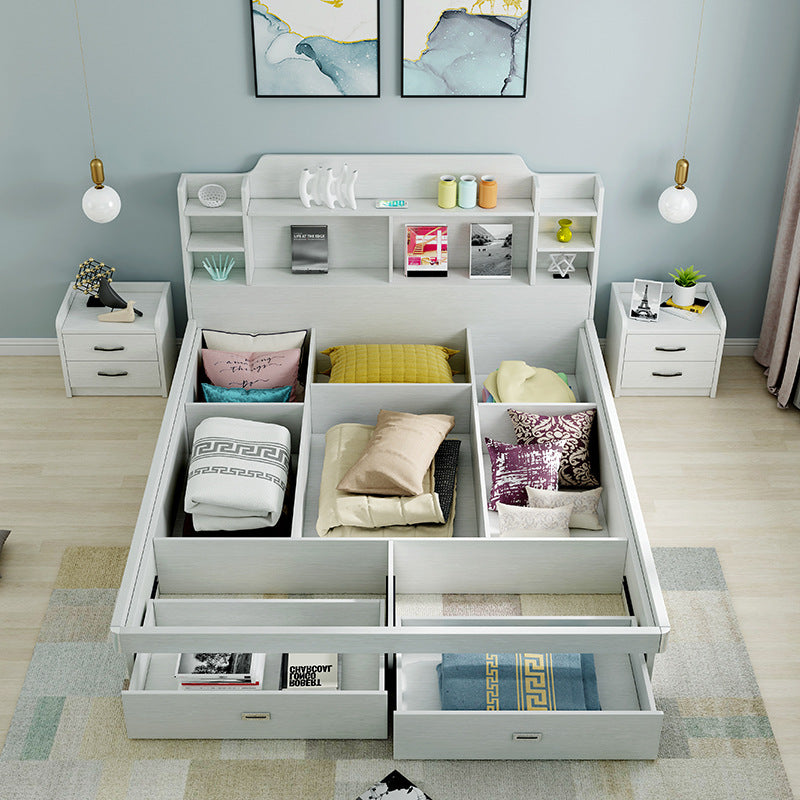 High Box Bed Nordic Simple Bedroom Pneumatic Storage Bed1.5/1.8Minimalist Soft Pack Double Bed with Solid Wood Frame