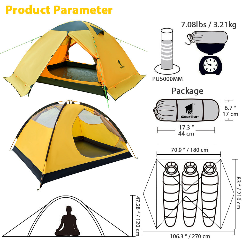 Jituo Journey Four Seasons Tent Outdoor Mountaineering Hiking Double Layer Tent for Two Persons Camping Tent Cold and Rainproof