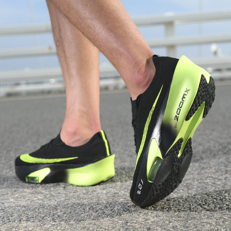 2025Autumn New High Elastic Double Mesh Breathable Sports Shoes Air Cushion Shock Absorption Full Palm Carbon Plate Couple Racing Running Shoes