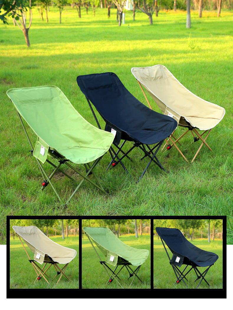 Three-Position Adjustable Moon Chair Reclining Heightened Backrest Outdoor Folding Camping Portable Multi-Functional Chair Camping Chair
