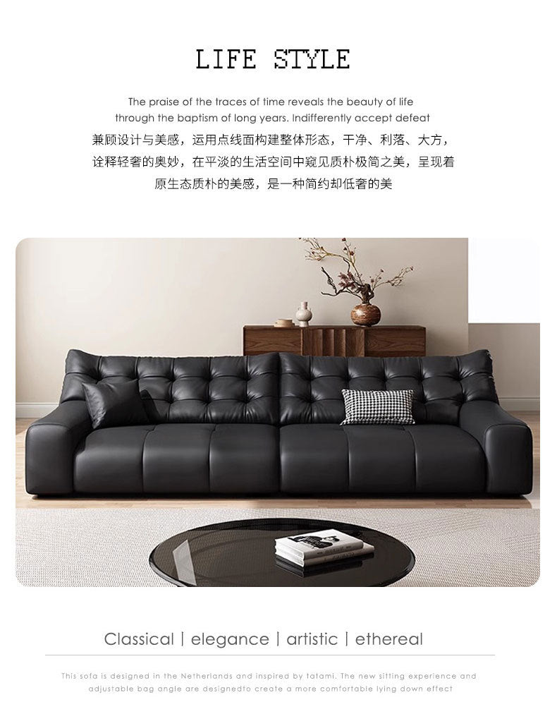 Italian Minimalist Big Black Bear Sofa Living Room Genuine Leather Sofa Top Layer Cowhide High Back Black Leather Art Sofa Shipping and tax not included