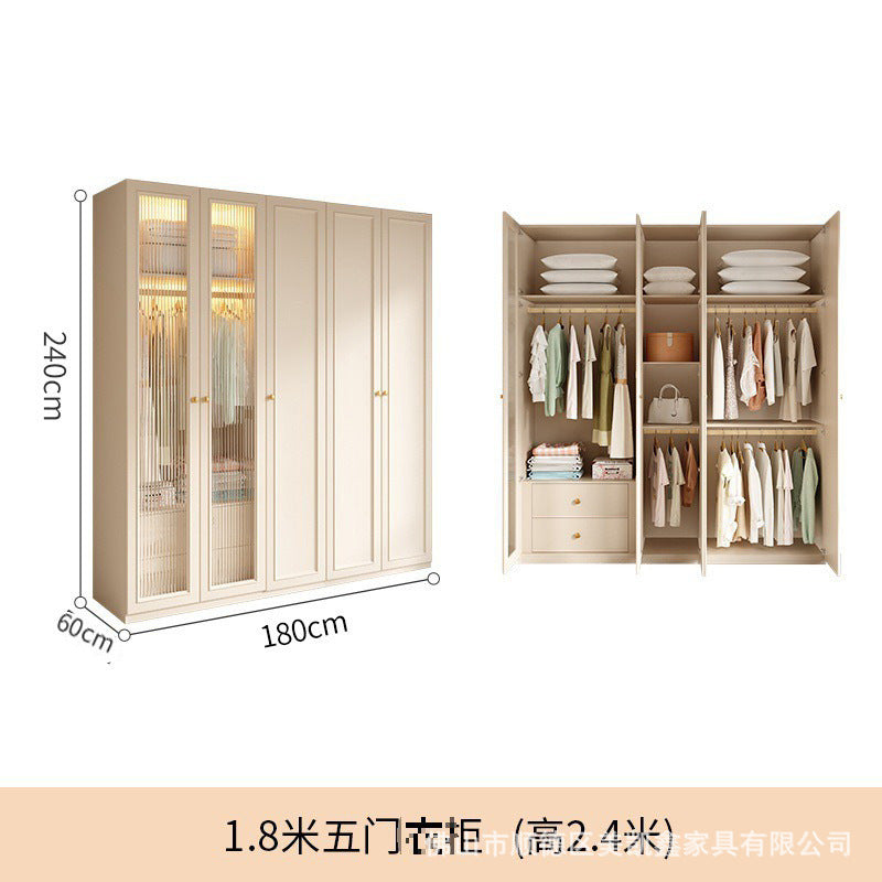 French Cream Style Wardrobe Small Apartment Home Cabinet Modern Simple Bedroom Full-Height Storage Cabinet Light Luxury Large Wardrobe