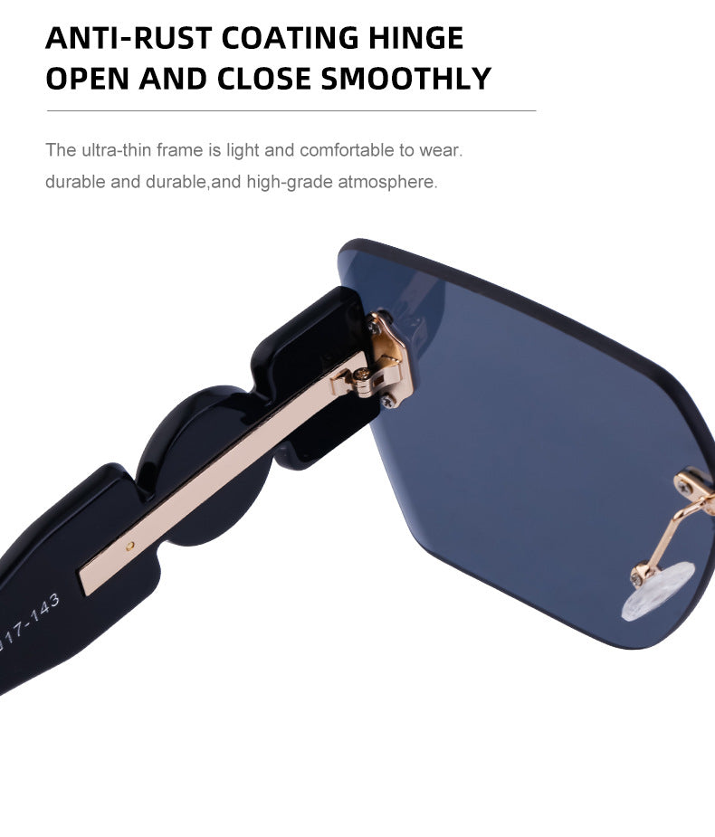 European and American Fashion Square Frame Sunglasses for Women, Trendy Rimless Cut Edge Sun Protection Sunglasses for Women sunglasses