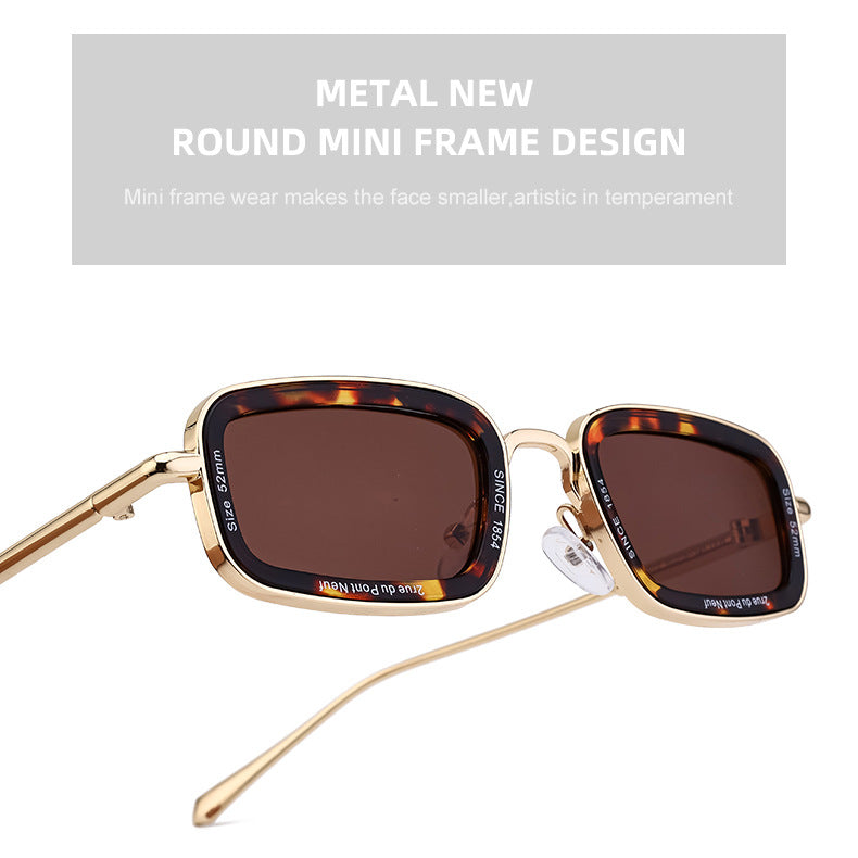 Square Small Frame Sunglasses for Women with Letter Print, Personalized European and American Retro High-End Feel ins Fashion Sunglasses for Women Trendy Glasses