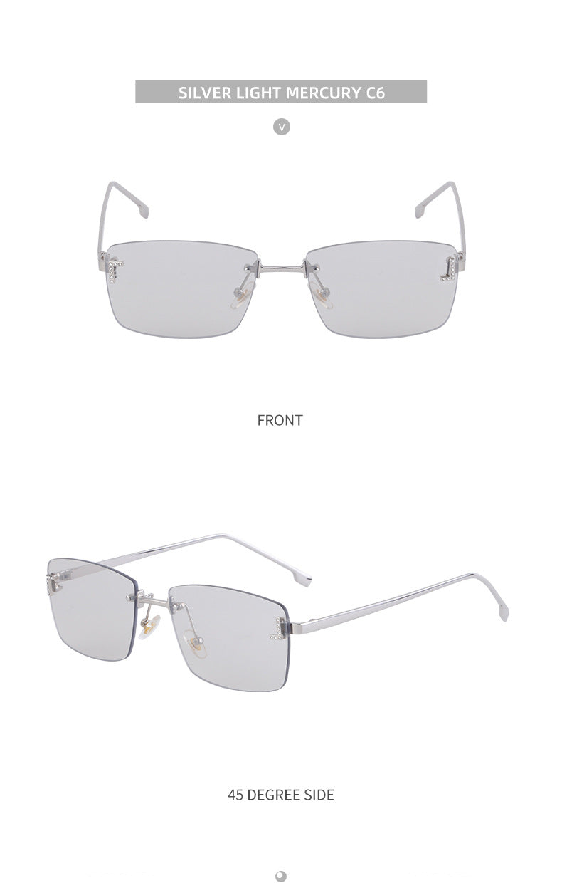 【Customization】European and American Frameless Cut Edge Sunglasses with Rhinestones Square Frame Sunglasses for Women sunglasses