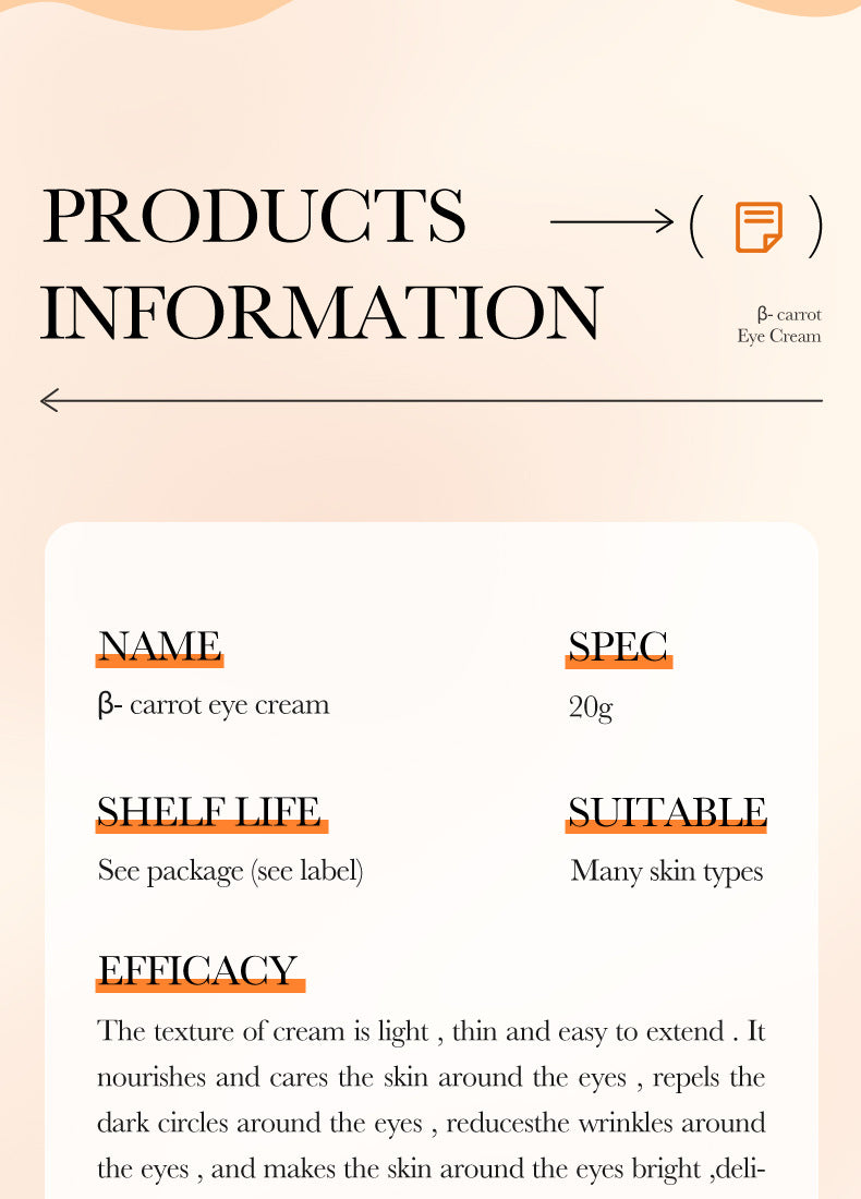 Full English Carrot Eye Cream20g SADOER Moisturize and Improve Dark Circles, Eye Wrinkles, and Eye Bags  Wholesale