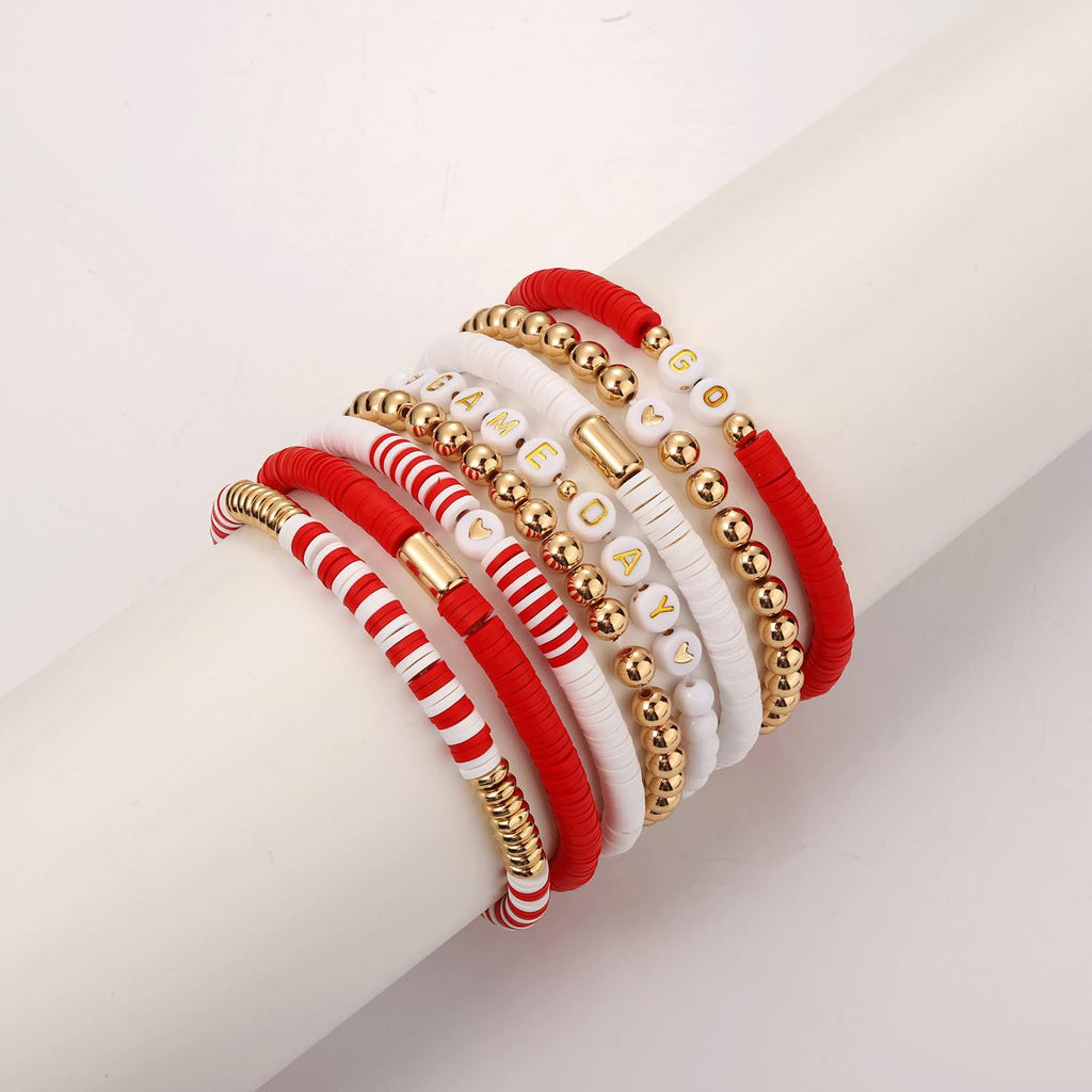American Competition Day Soft Clay Bracelet for Women Elastic Jewelry with Gold Beads Game Day Alphabet Soft Clay Bracelet Set