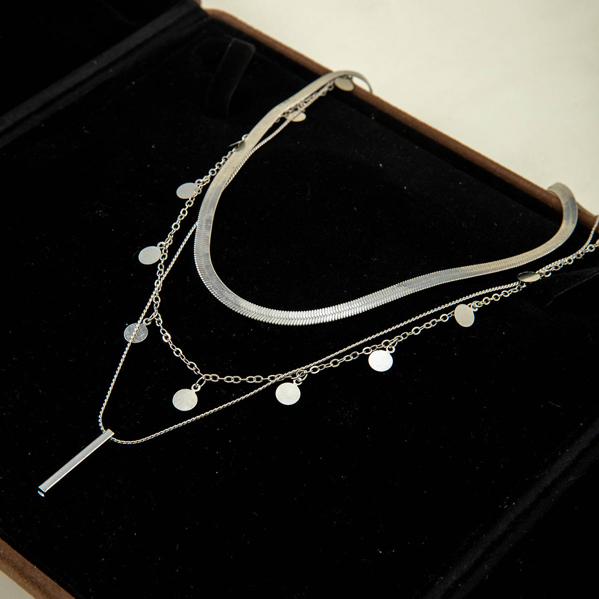 European and American Fashion Collarbone Chain Round Pendant Tassel Multi-layer Stacking Necklace Layered One-word Necklace3Set