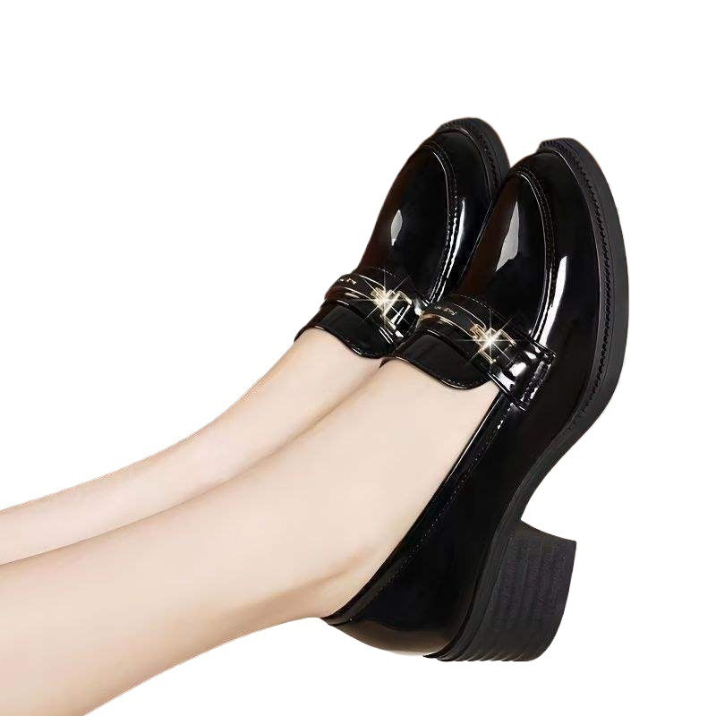 Soft Sole Women's Single Shoes Retro Spring and Autumn New Thick Heel Loafers Mid Heel Round Toe Chanel Style Slip-On