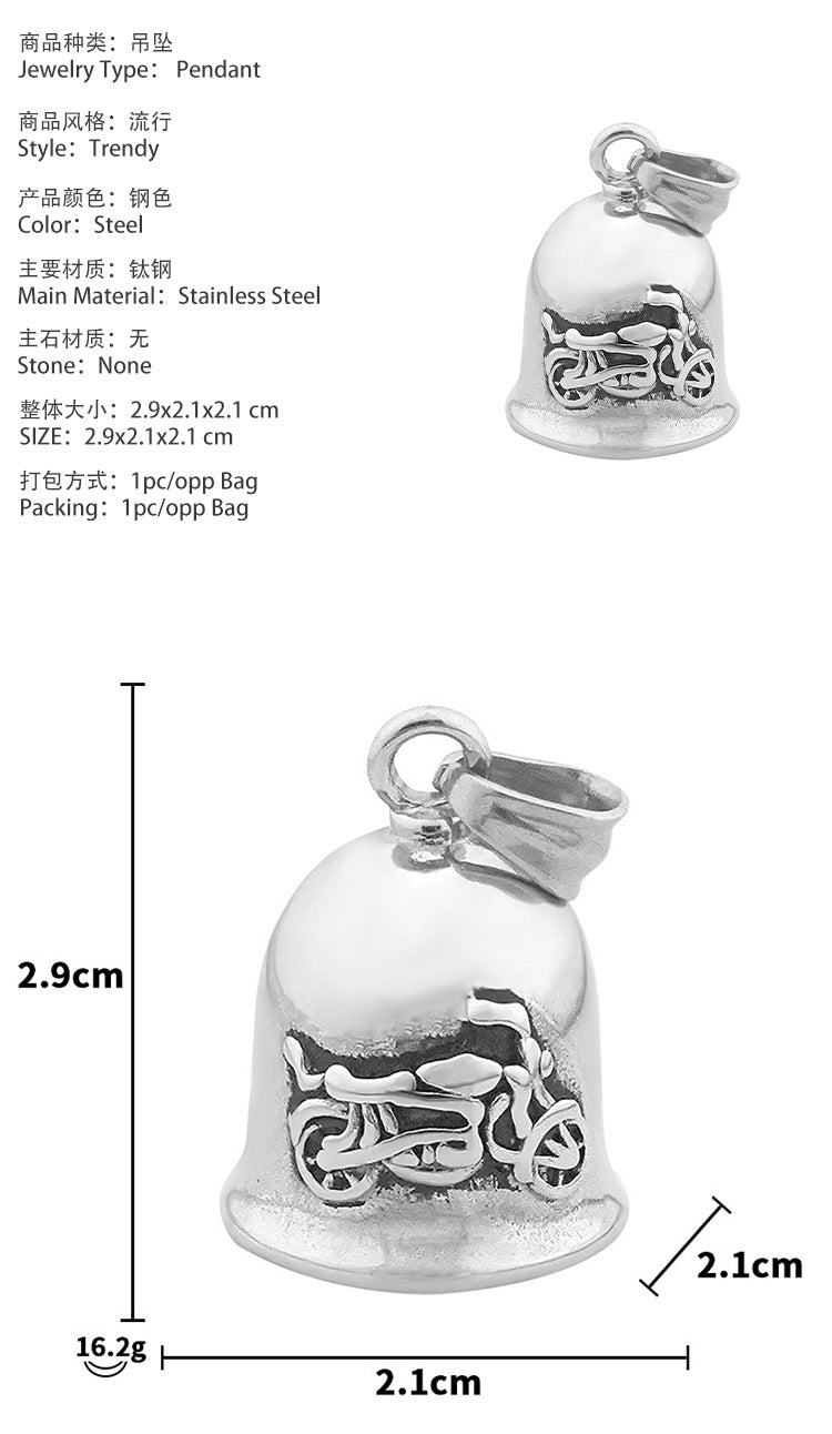 European and American Punk Jewelry Titanium Steel Necklace Pendant Retro Motorcycle Stainless Steel Motorcycle Bell Pendant Wholesale