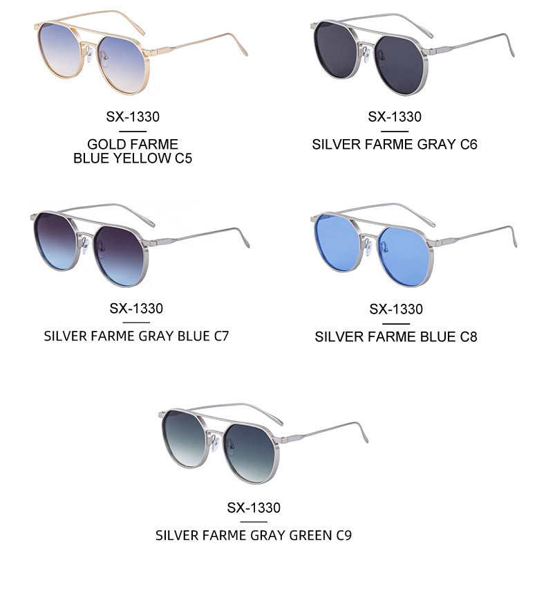 New Retro Oval Frame Glasses Metal Double Bridge Pilot Sunglasses Men's High-end Driving Sun Protection Sunglasses