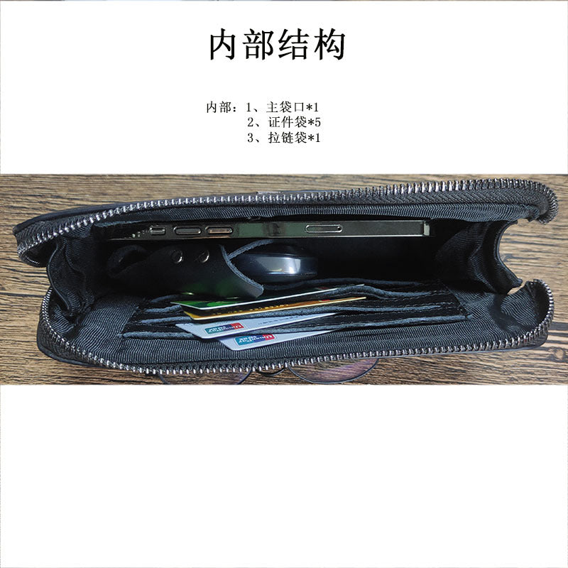 Fingerprint Lock Clutch Wrist Strap Handheld Bag for Phone Men's Business Genuine Leather Handbag Portable Fingerprint Unlock