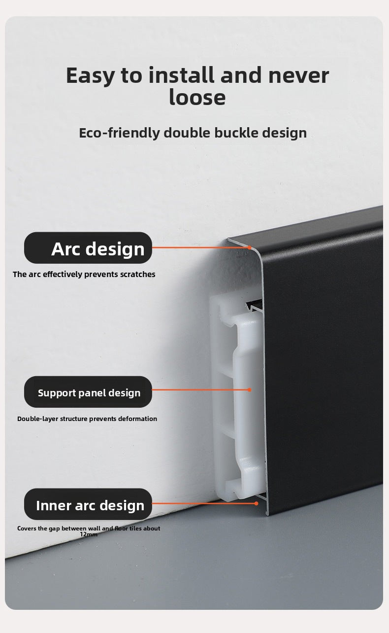 Trendy flat skirting board, thickened snap-on metal baseboard, ultra-narrow corner trim, aluminum alloy skirting board