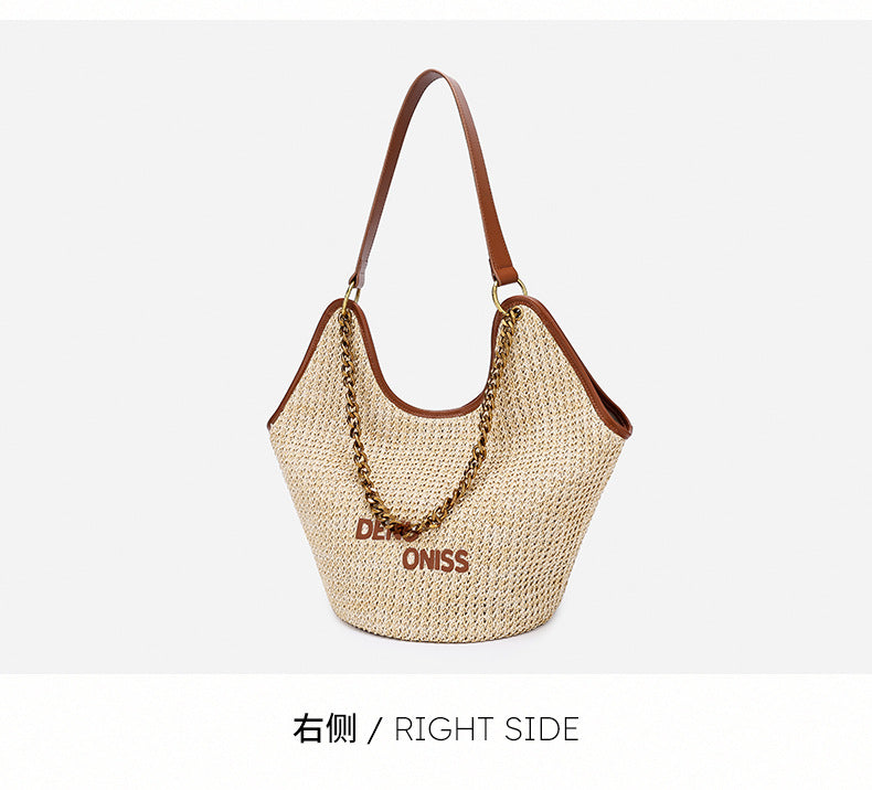 Straw Bag Large Capacity Fashion Women's Bag New Handmade Woven Tote Bag Vacation Style Beach Women's Bag