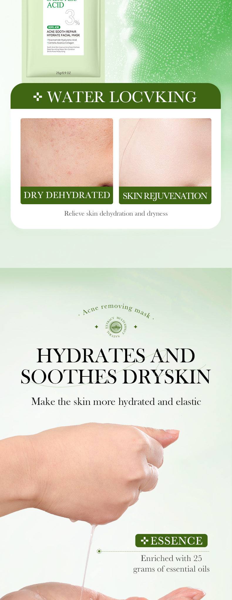 Full English Salicylic Acid Mask SADOER Anti-acne Soothing Skin Rejuvenation Hydrating Anti-acne Mask  Wholesale