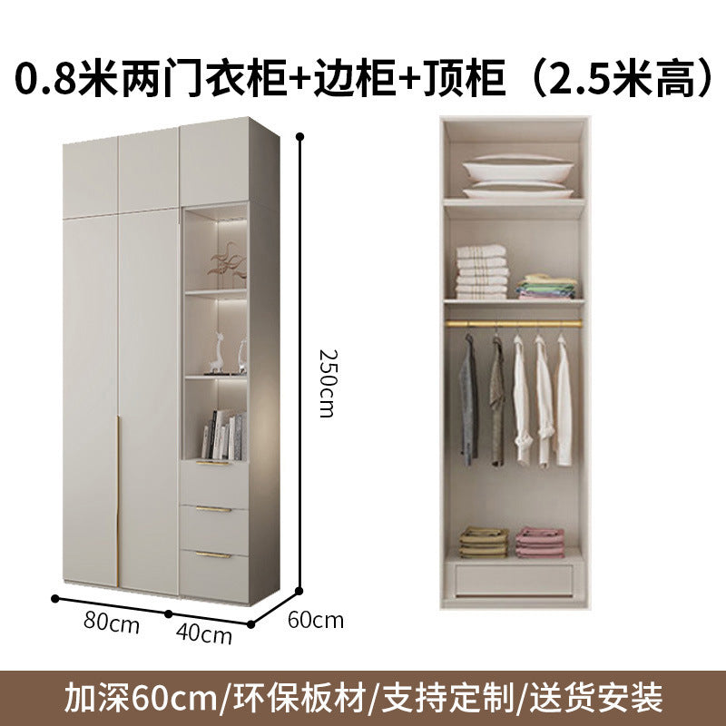 Custom Solid Wood Wardrobe for Home Bedroom Modern Simple Cream Style Hot-Selling Storage Cabinet One-Door to Ceiling Large Wardrobe