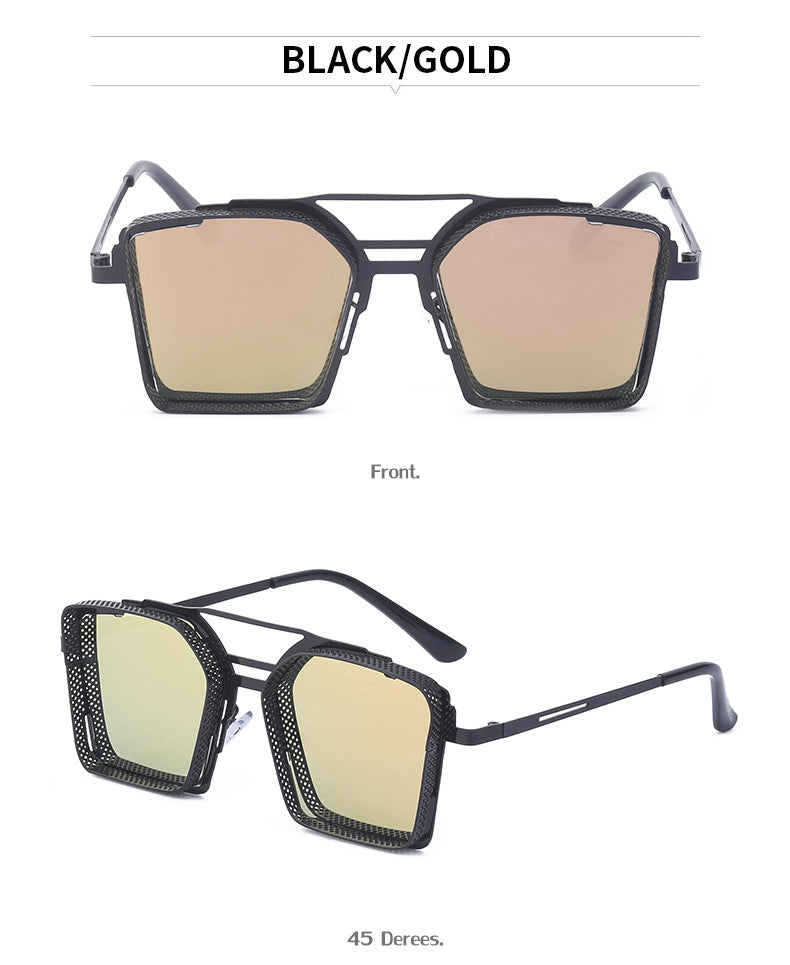 Vintage Steampunk Sunglasses for Men Metal Hollow Square Frame Sunglasses Men's Trendy Glasses sunglasses