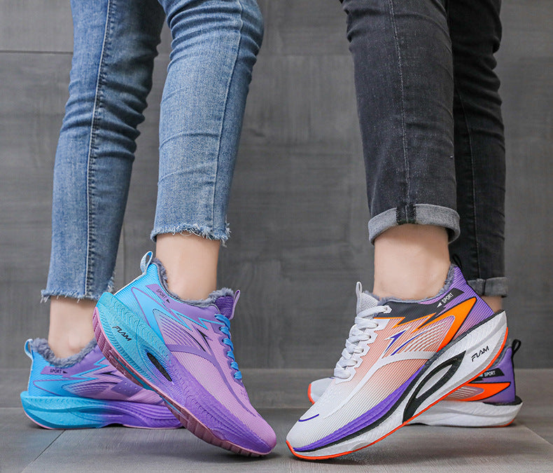 New Feiran Real Explosive Carbon Plate Lightweight Cushioning Couple Sports Shoes with Fleece Lining, Warm, Comfortable, Non-Slip, Wear-Resistant Running Shoes
