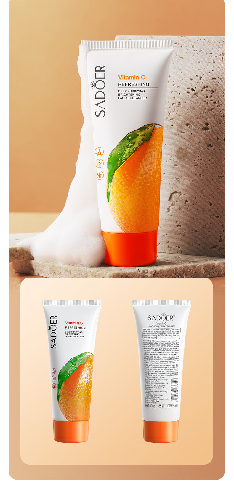 Full English Facial Cleanser SADOER Rose Facial Cleanser100g Deep Cleaning  Foreign Trade Live Wholesale