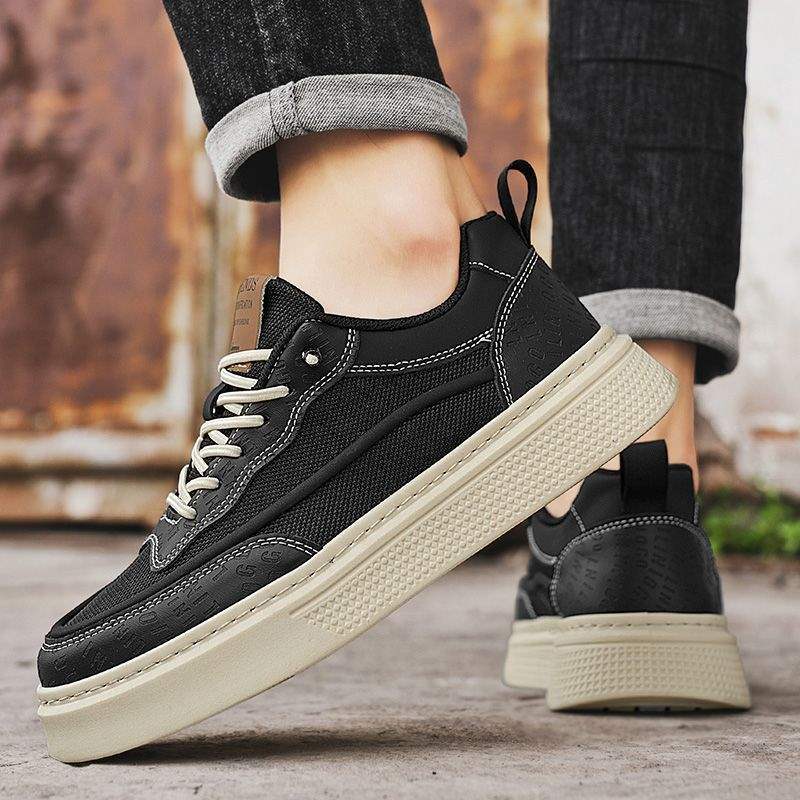 Men's Shoes Summer Mesh Breathable Black Sneakers Casual Versatile Height-Increasing Thick-Soled Work Commute Sports Trendy Shoes