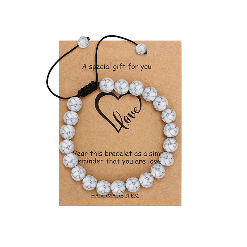 New Couple Card Bracelet Pink Quartz Volcanic Stone White Pine Heart Magnet Pink Quartz Couple Bracelet