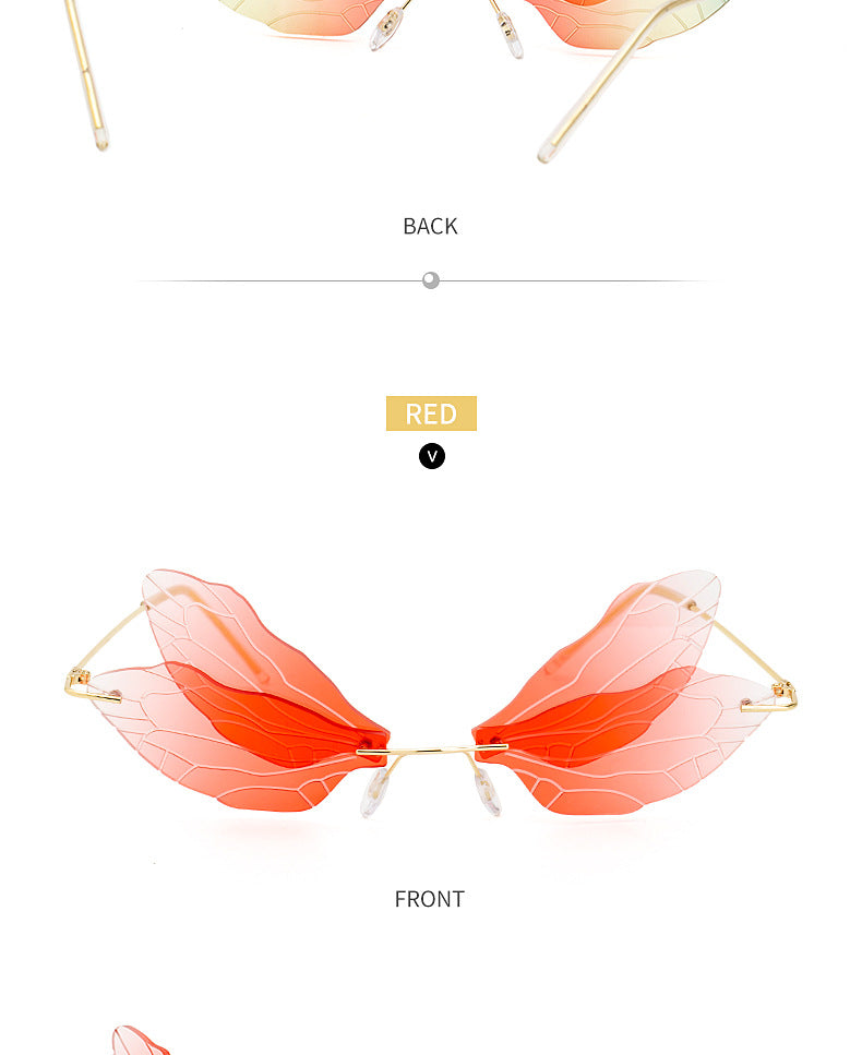 Dragonfly Sunglasses for Women, Stylish Wing Design, Fashionable Double Lens Party Dance Frameless Sunglasses