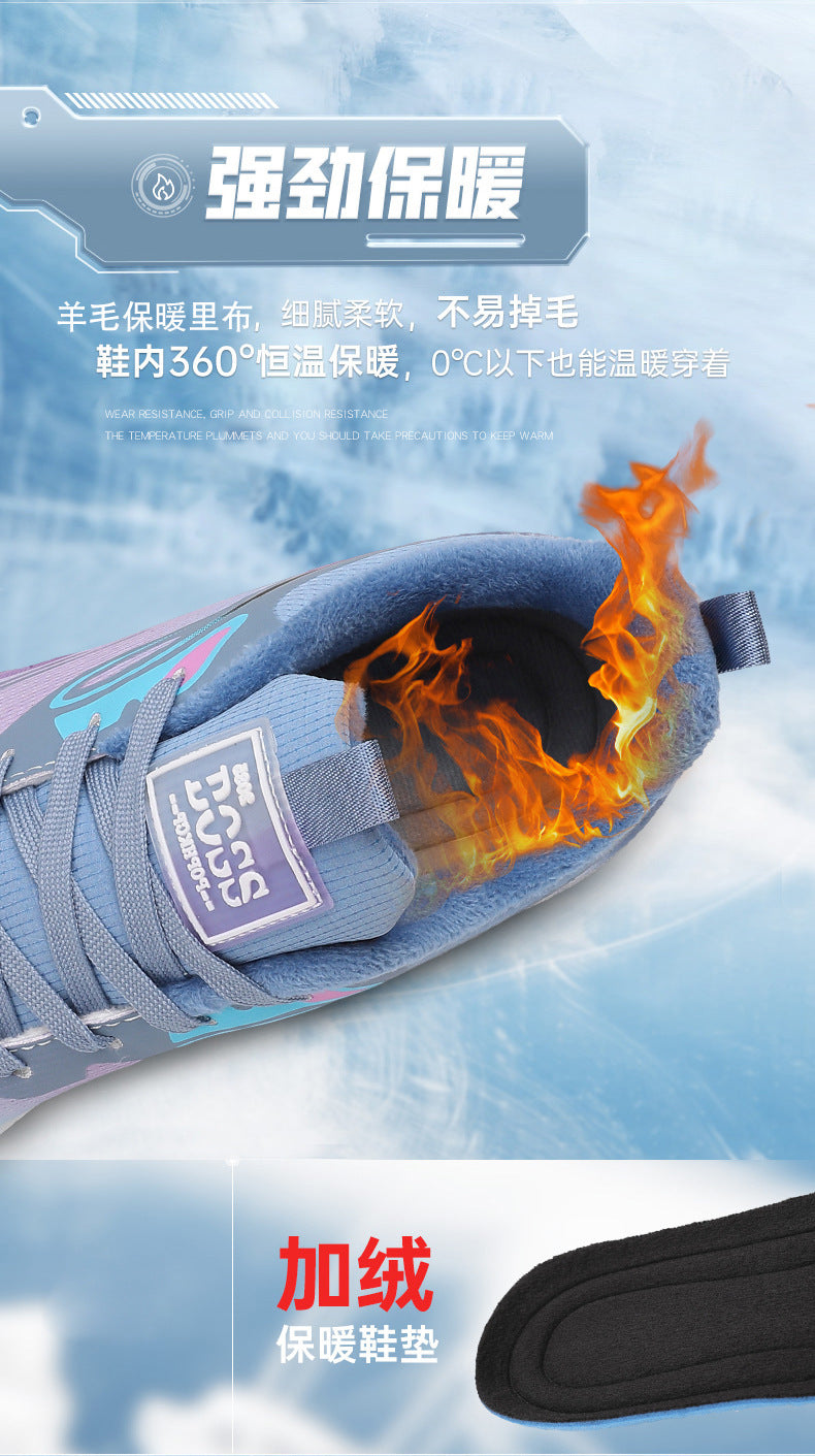 2025Winter New Leather Waterproof Couple Sports Shoes Popcorn Carbon Plate Fleece Lined Thickened Soft Sole Running Shoes