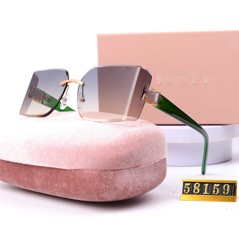 Fashion Frameless Square Sunglasses Curved Lenses Unisex Sunglasses Street Style Fashion Show Personality MU54YSUV400